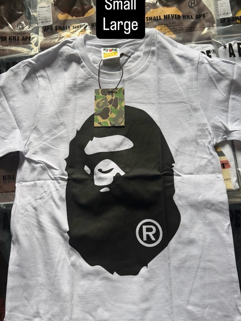 Bape-Inspired Men's White Graphic Tee with Black Ape Logo double sided 1:1